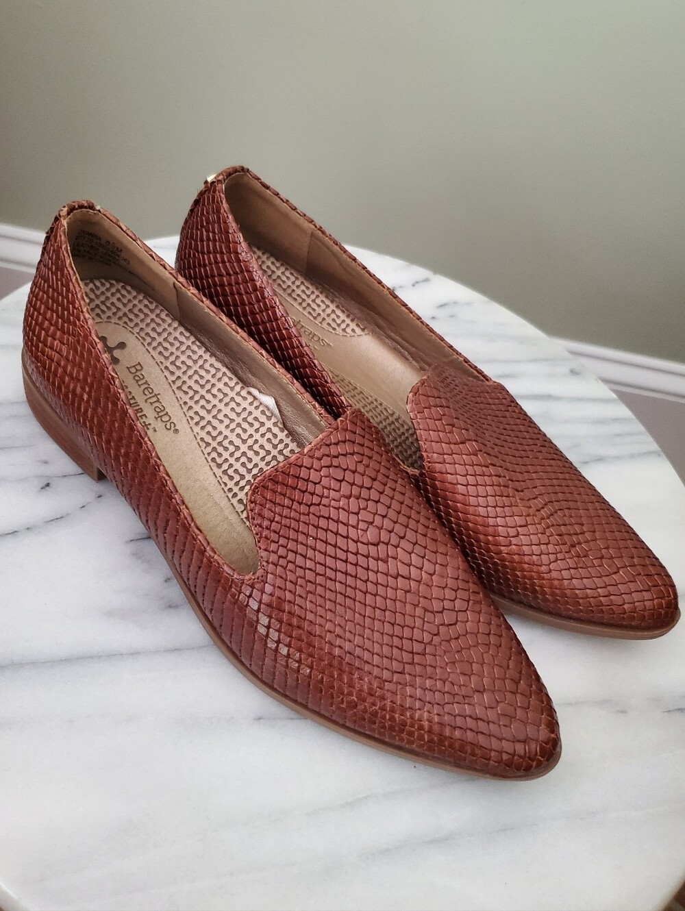 Baretraps Posture Plus Gyanna Textured Leather Loafers Brown Sugar Snake 6.5